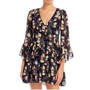 Cinq à Sept Floral Ruffle Dress - Black and Pink